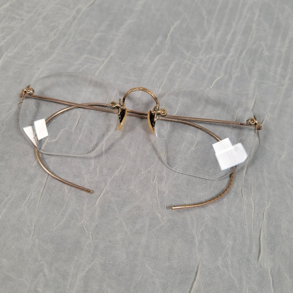 1/10 12K Gold Filled Rimless Eyeglass Frames Cable Temples Vintage Style Gold